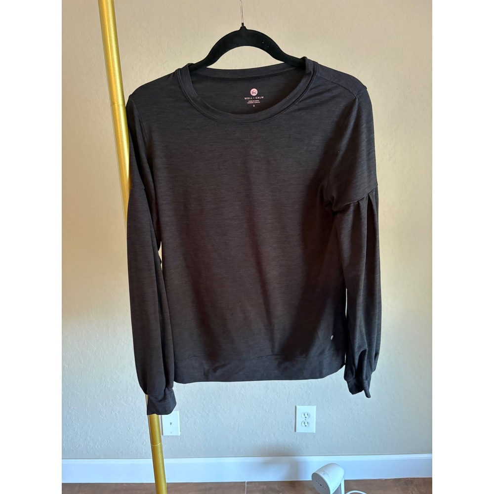 Well + Calm Top Charcoal Gray Heather Puff Long Sleeve S Athleisure Layering
